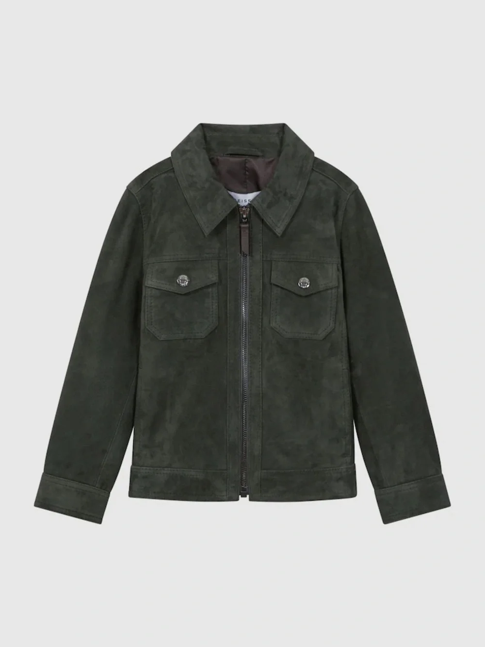 Reiss Forest Green Pike Suede Zip Through Jacket